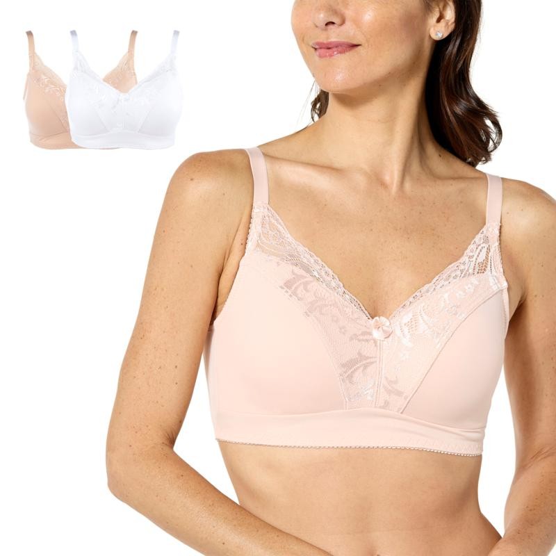 Rhonda Shear 2 Pack Curve Envy Pin-Up with Removable Pads Bra White/Pink Beige M