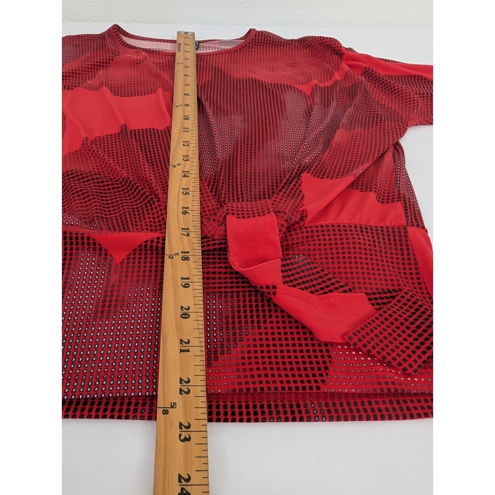Ciara Sun Woo Red Black Geometric Print Tie Front Blouse Size S No Tuck Top