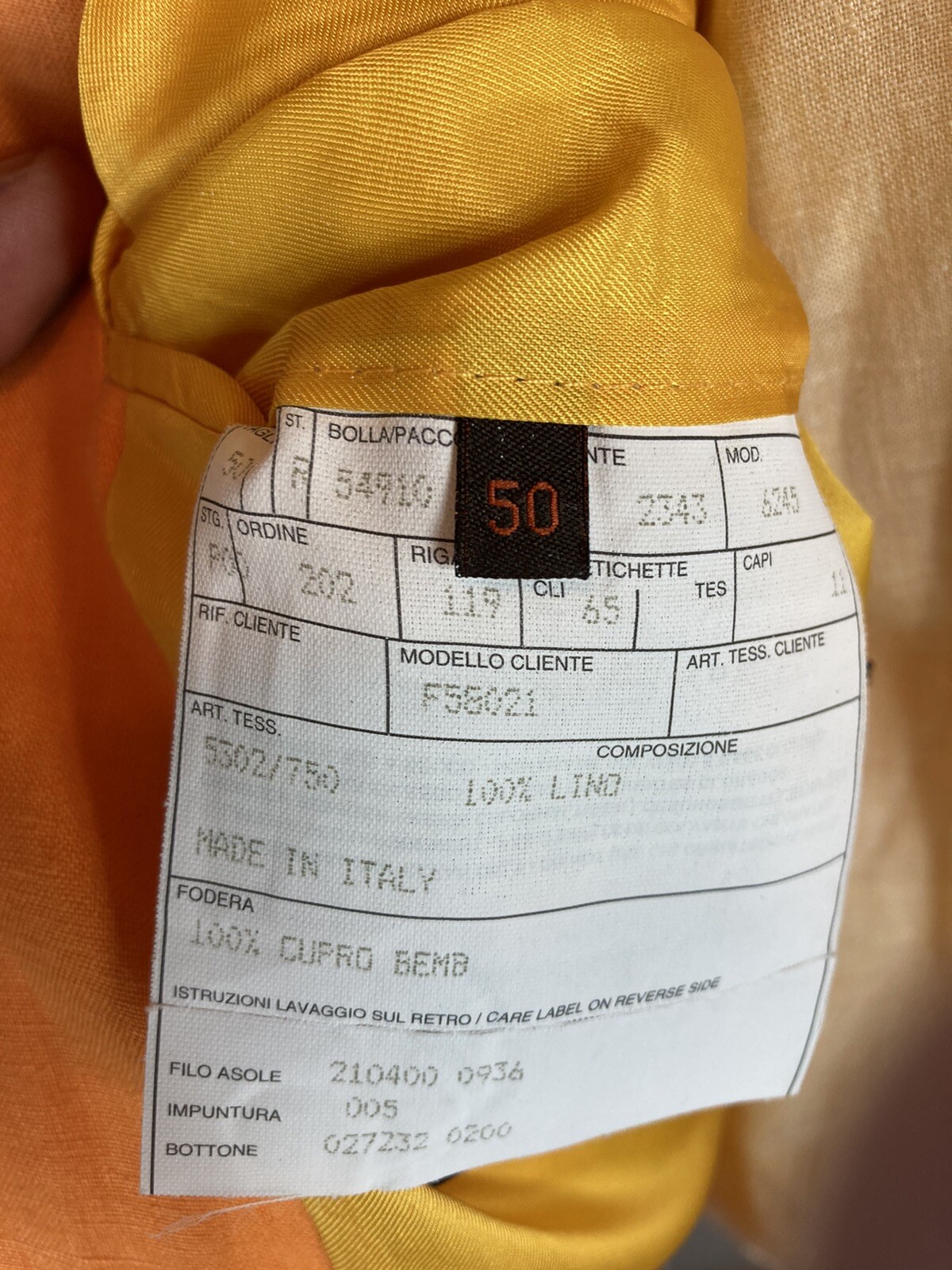 Etro Blazer Orange 50 3 button D Vent 100% Lino Italy