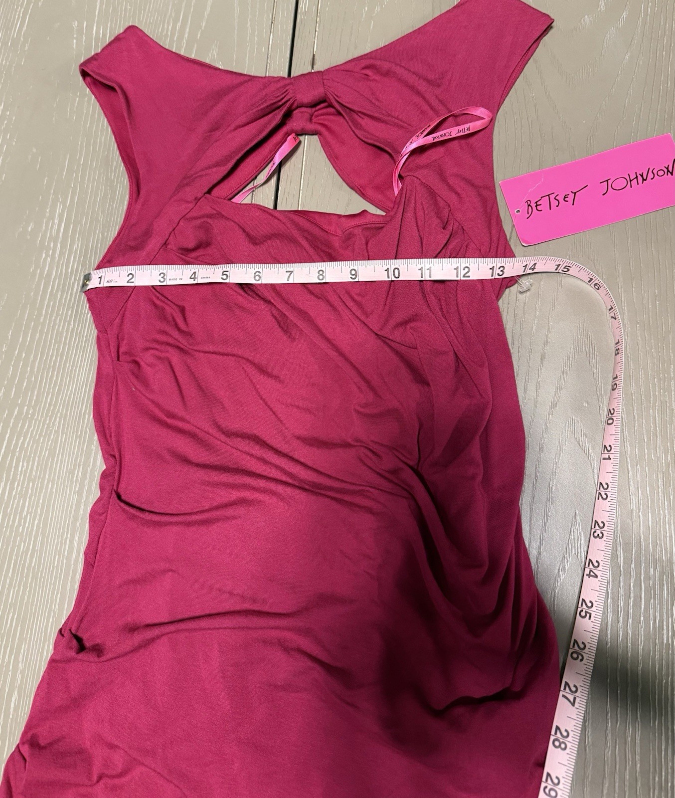 NWT Betsey Johnson Raspberry Pink Ruched Bodycon Cocktail Dress Open Back Bow 10