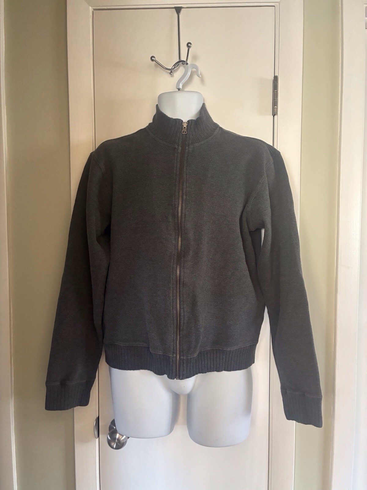 Old Navy Men’s Full Zip Sweater Black Gray Cotton Stand Collar Size M