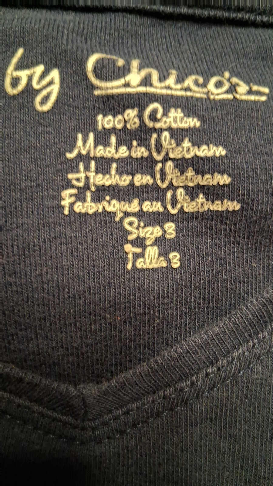 by Chicos Navy Blue Tee V-Neck Bracelet Sleeves Misses Size 3 (Reg 16)