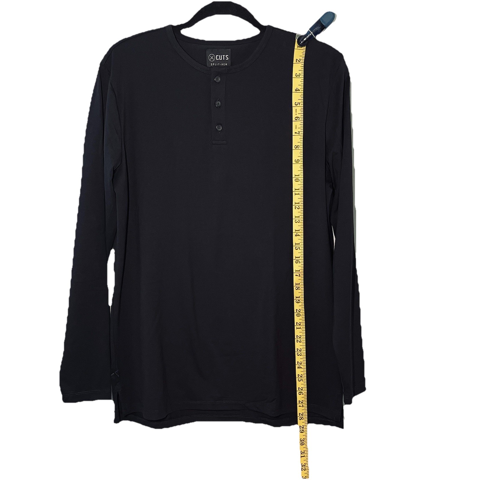 New Cuts Clothing Split Hem Long Sleeve Henley T-Shirt Men Size M Stretch Black
