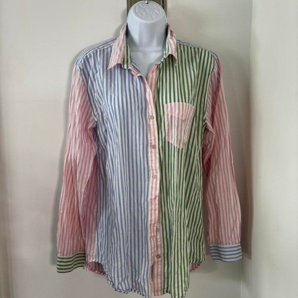 Beach Lunch Lounge striped button up long sleeve shirt/coverup Size S