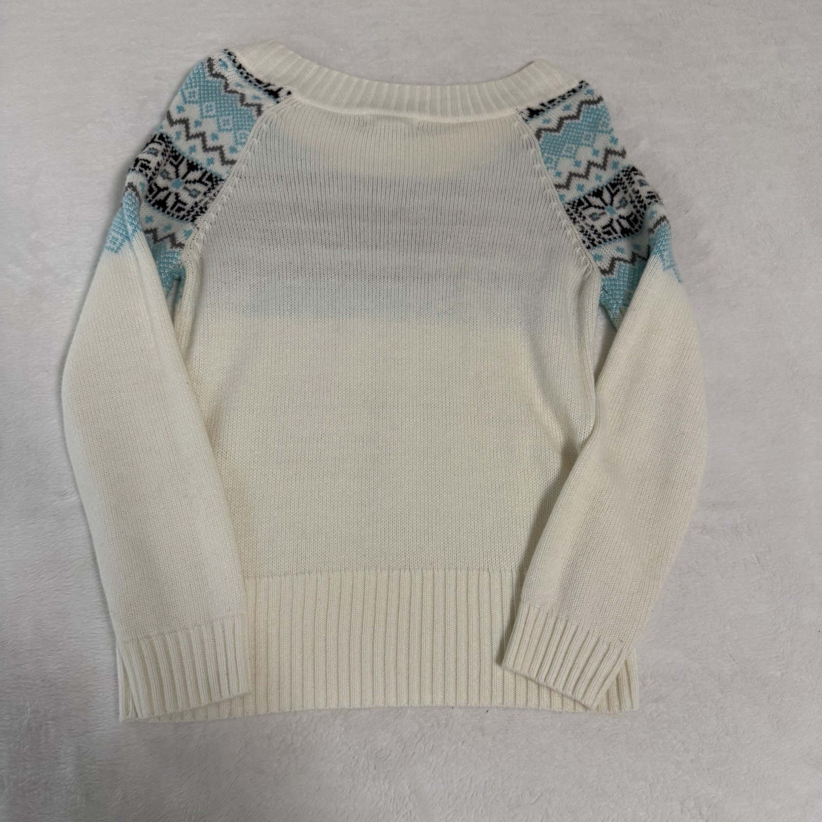 Y2K OP Juniors Sweater Large 11/13 Fair Isle White Blue Knit Crew Neck Pullover