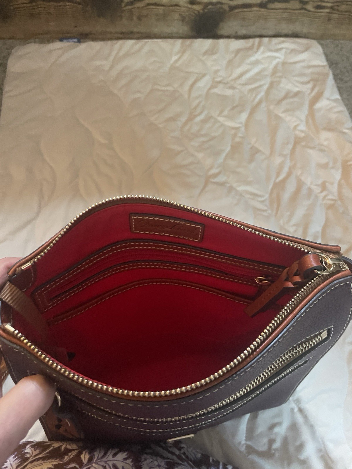Dooney & Bourke Pebble Grain Leather Triple Zip Crossbody Bag Burgundy Wine Red
