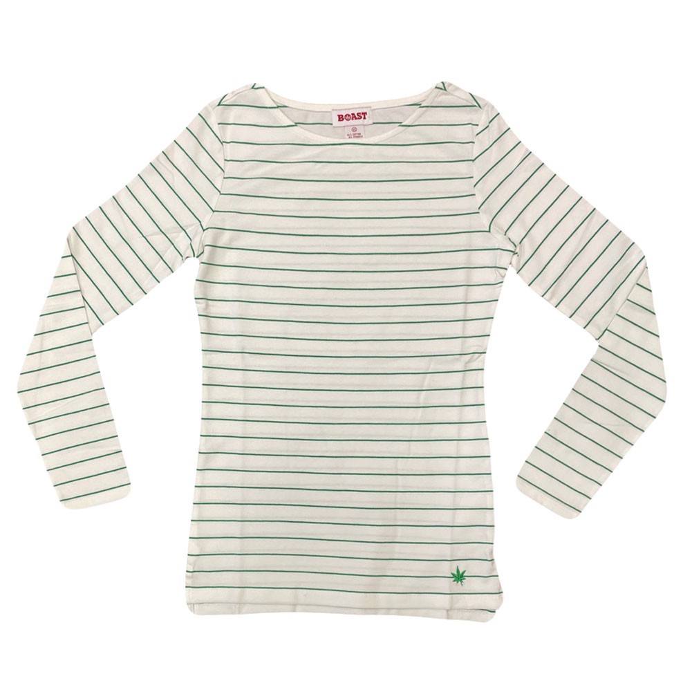 BOAST Women’s White/Green Pinstripe Pique Long Sleeve Top $85 NEW