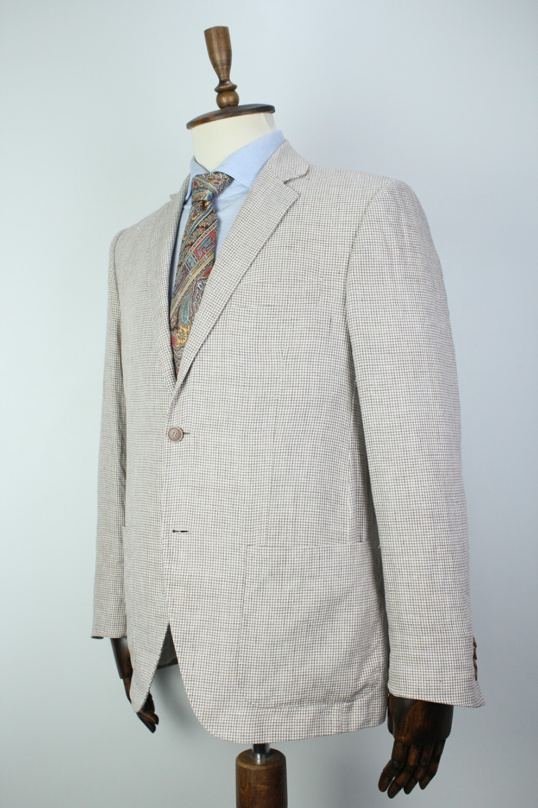 BOGGI Brown & White Dogtooth PURE LINEN HL Sport Coat Blazer Jacket 52IT 42US/UK
