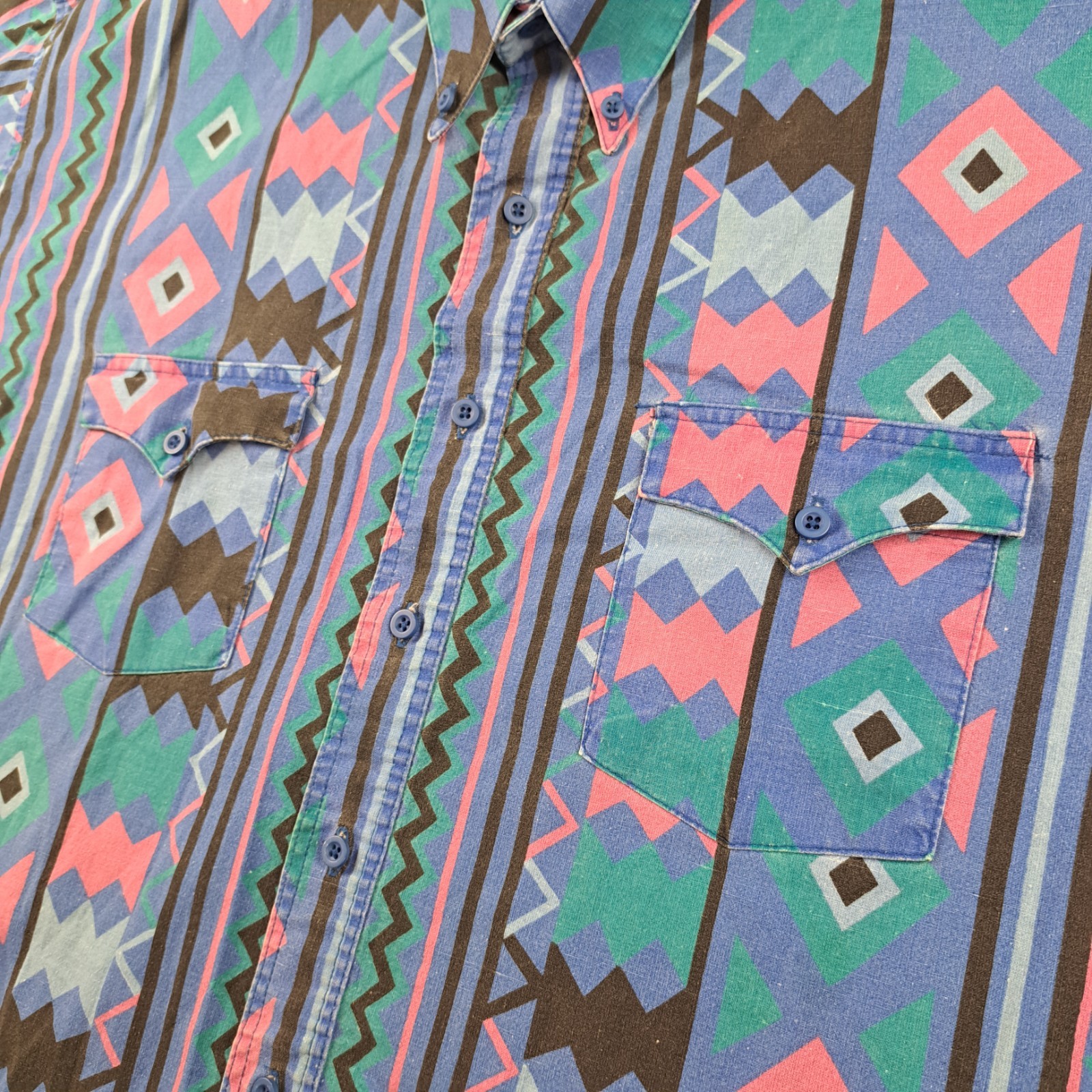 Vintage Plainsman Aztec Print Shirt Men’s 4XL Southwestern Western Button Up