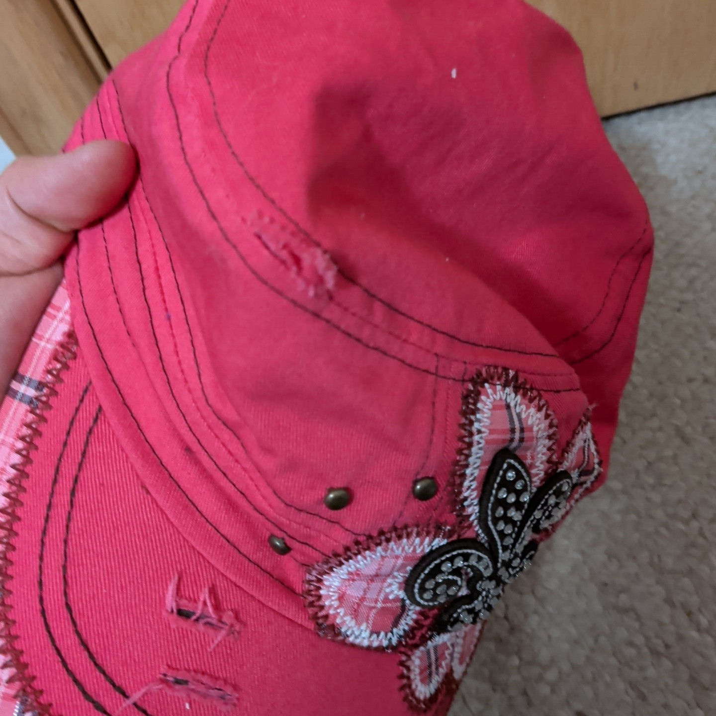 Kbethos Baseball Hat Fleur De Lis Womens Cap Embroidered Logo Rhinestones Pink