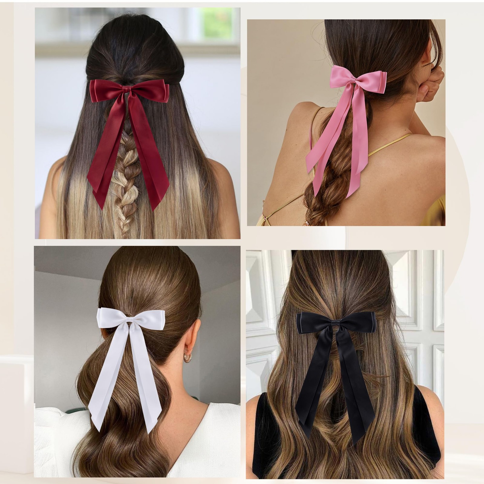 hisial Hair Bows Black White Pink Red Ribbon Clips