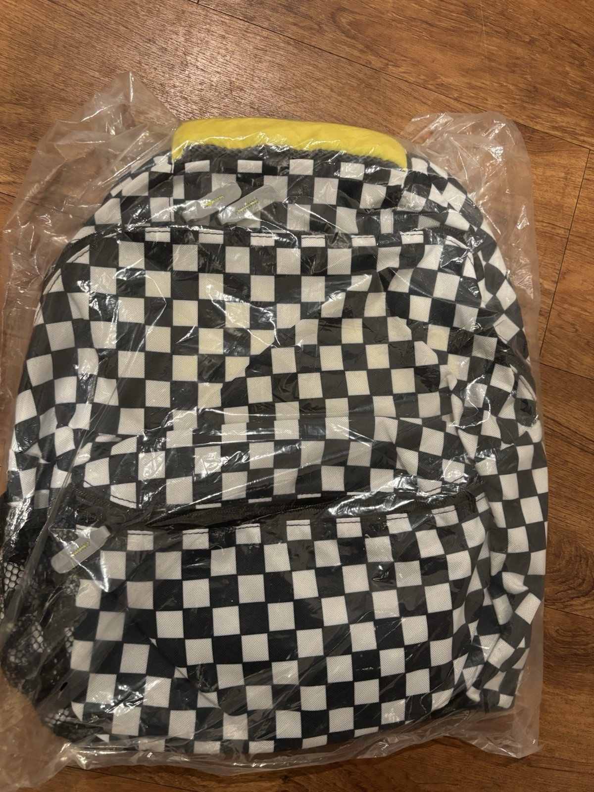 Black & White Checkered Backpack, Zip Closure, Medium Unisex, Pockets Strap
