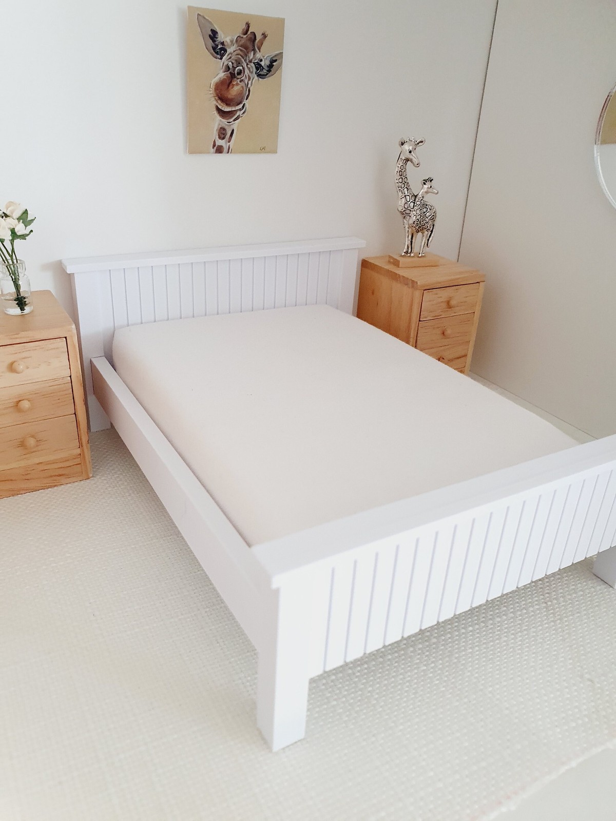 Dolls House Double Bed, Choice of Colours, 1:12th Scale, Miniature Bed with