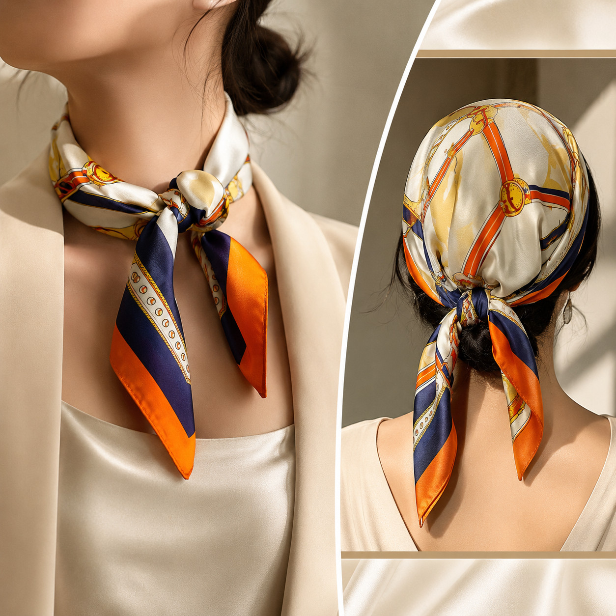 5-Pack Silk Like Satin Square Scarf 70x70cm, Floral Head Neck Hair Scarf