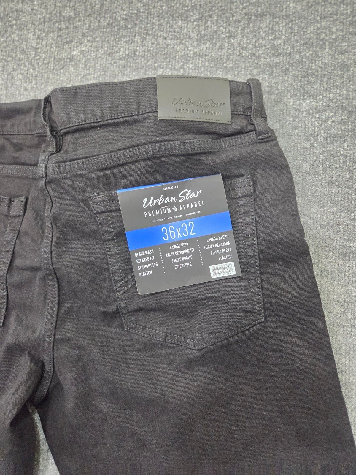 Urban Star Premium Apparel Men’s Relaxed Fit Straight Leg Black Stretch Jeans 36