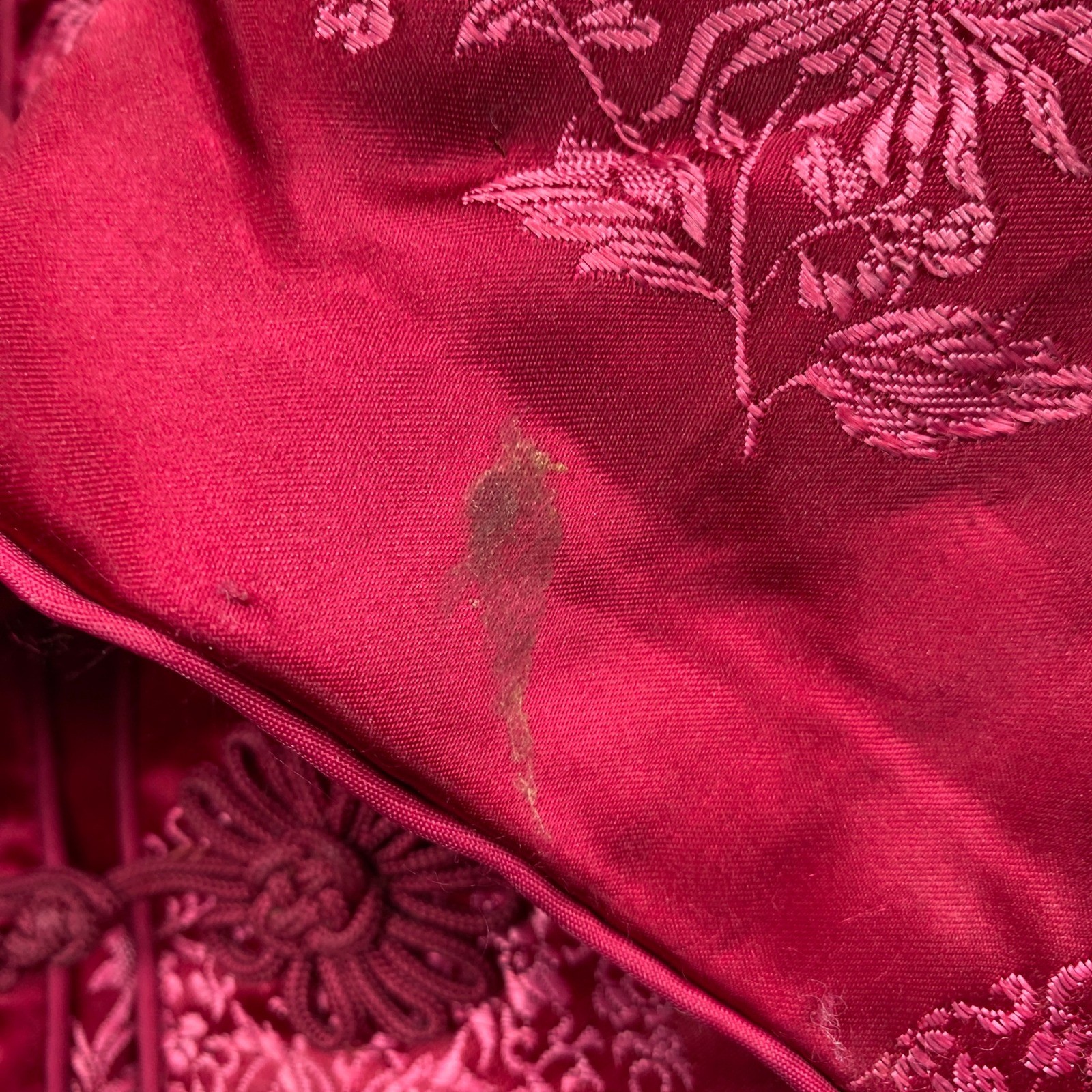 Chong Shin Brocade Jacket Red Silk Blend Mandarin Collar Dragon Floral Pattern