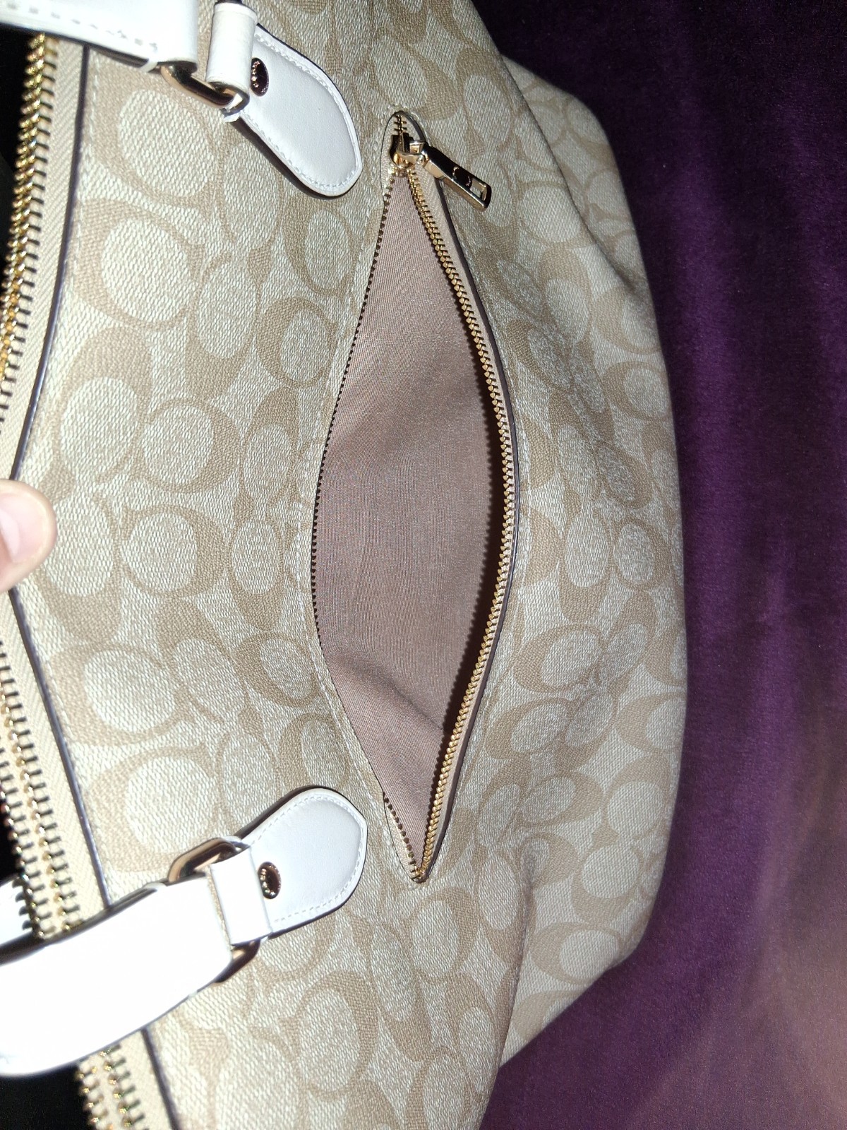 Coach CH504 Cream, Tan Canvas and Leather Signature Gallery Tote Bag Purse