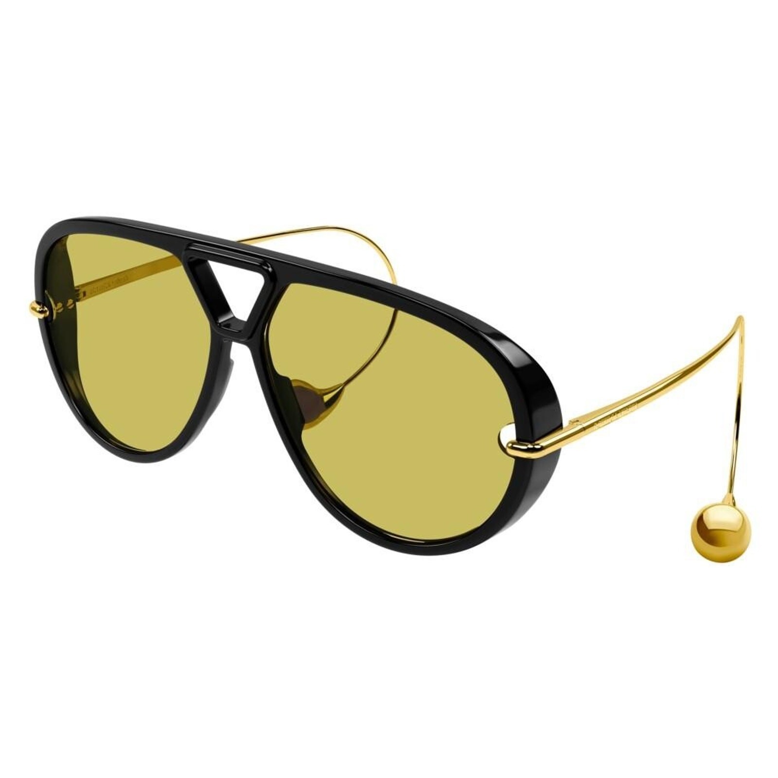 BOTTEGA VENETA BV 1273S 003 Black Gold Yellow Lens Earrings Sunglasses AUTHENTIC