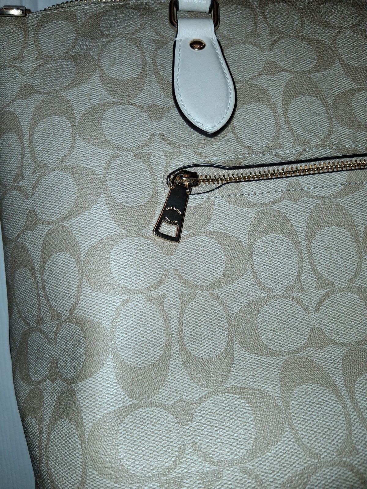 Coach CH504 Cream, Tan Canvas and Leather Signature Gallery Tote Bag Purse