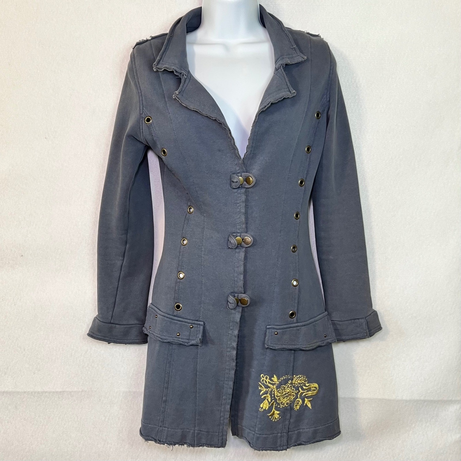 RARE Vintage Diesel Women’s Grey Embroidered Longline Military-style Jacket XS