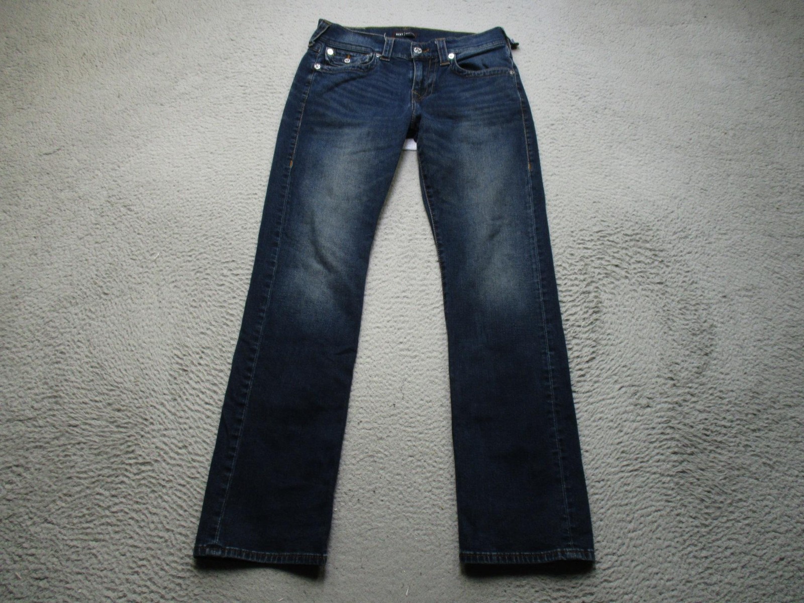 True Religion Ricky Flap SN Jeans Mens 30×32 Blue Relaxed Straight Stretch Denim