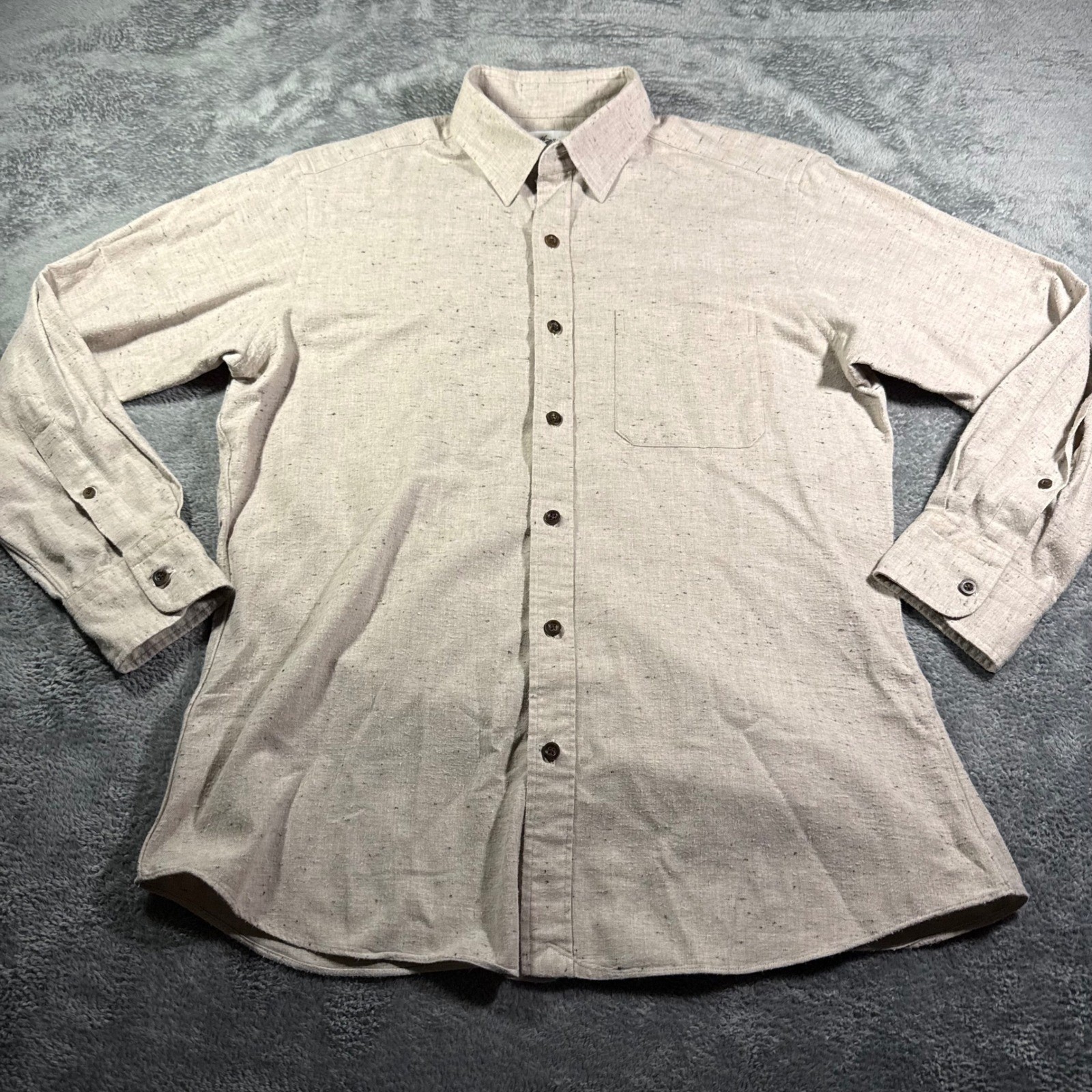 Hamilton Mens Long Sleeve Button Down Shirt Oatmeal Beige Speckled Large