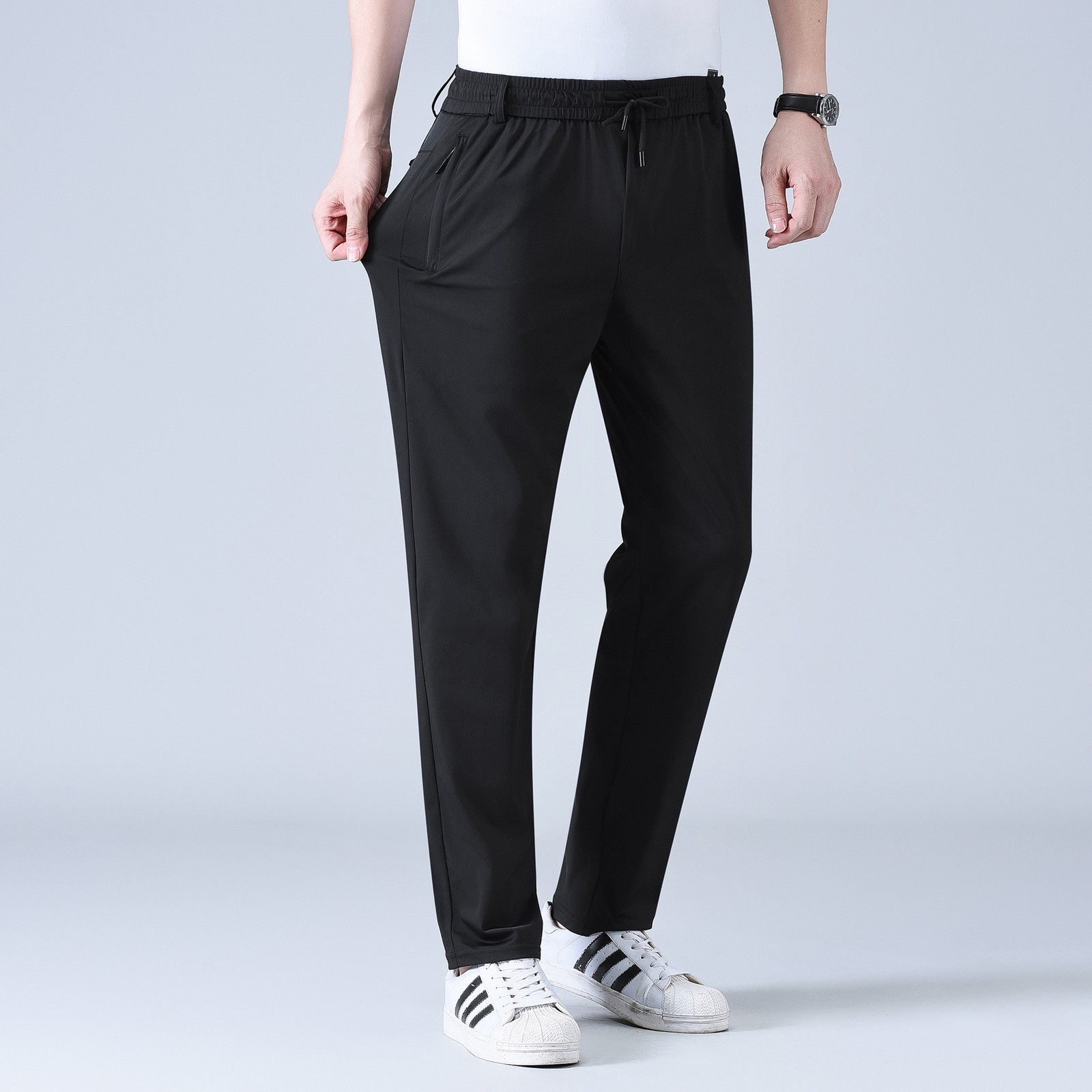 Summer thin ice silk pants men’s loose straight quick-drying elastic pants