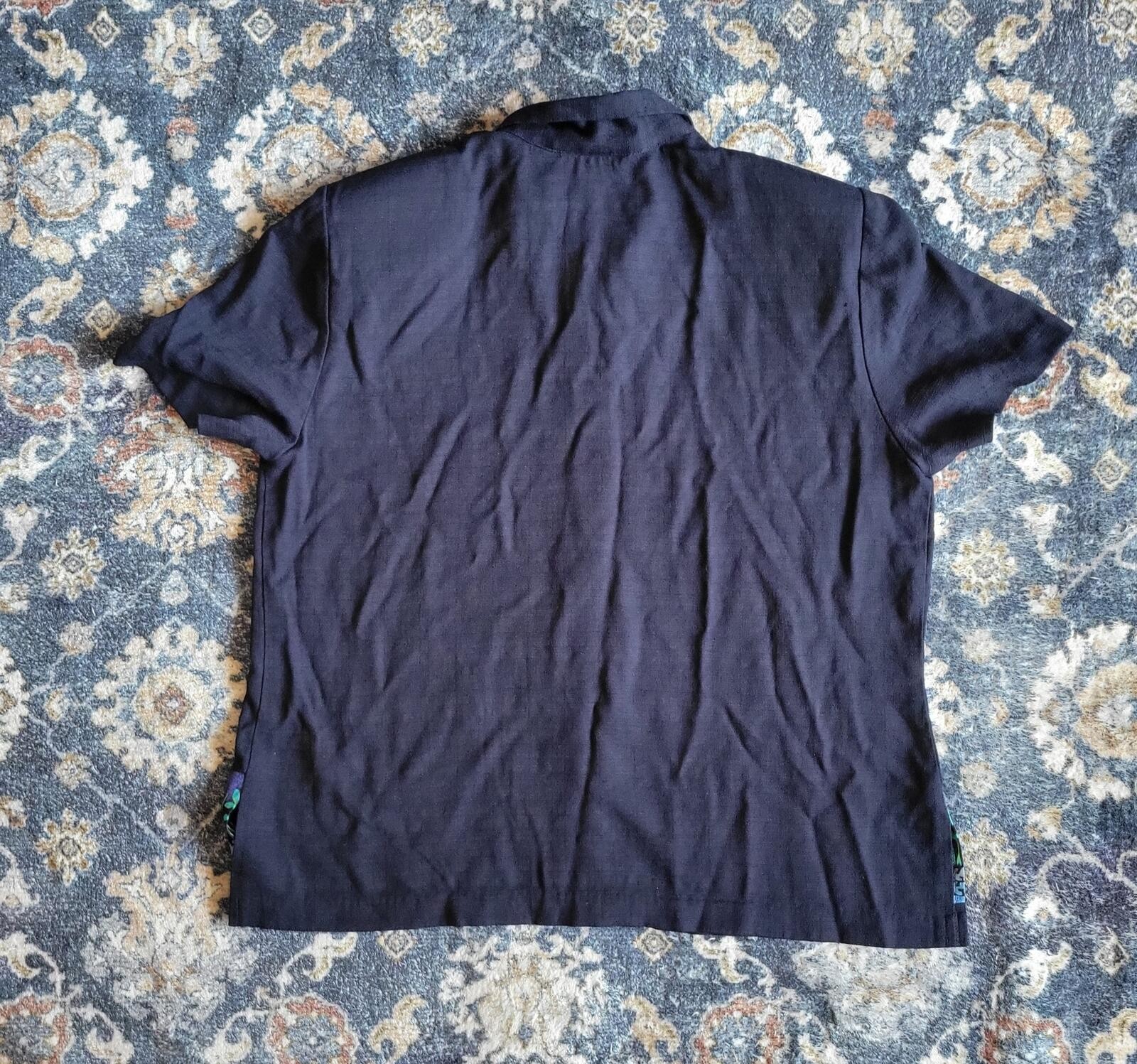 Saint Martin Navy Button Front Zebra Print Short Sleeve Shirt