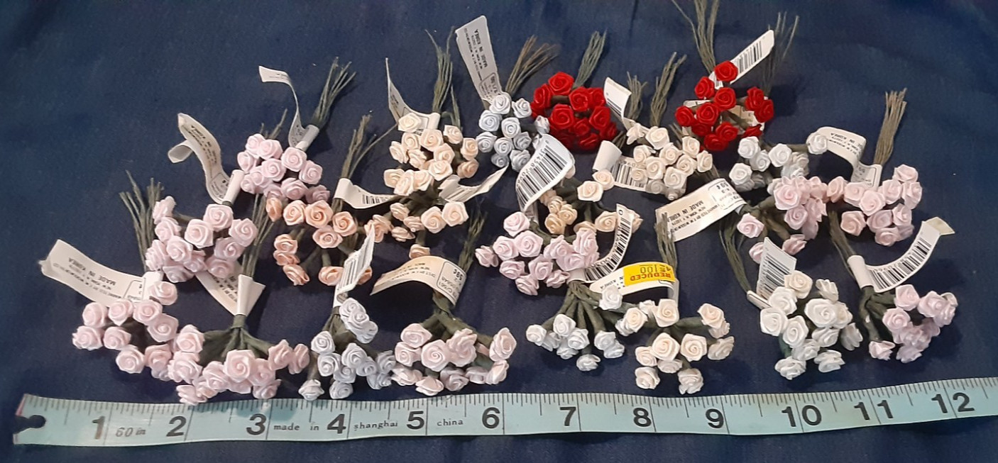 vintage floral flowers millinery craft lot roses, assortment of colors 1/4″
