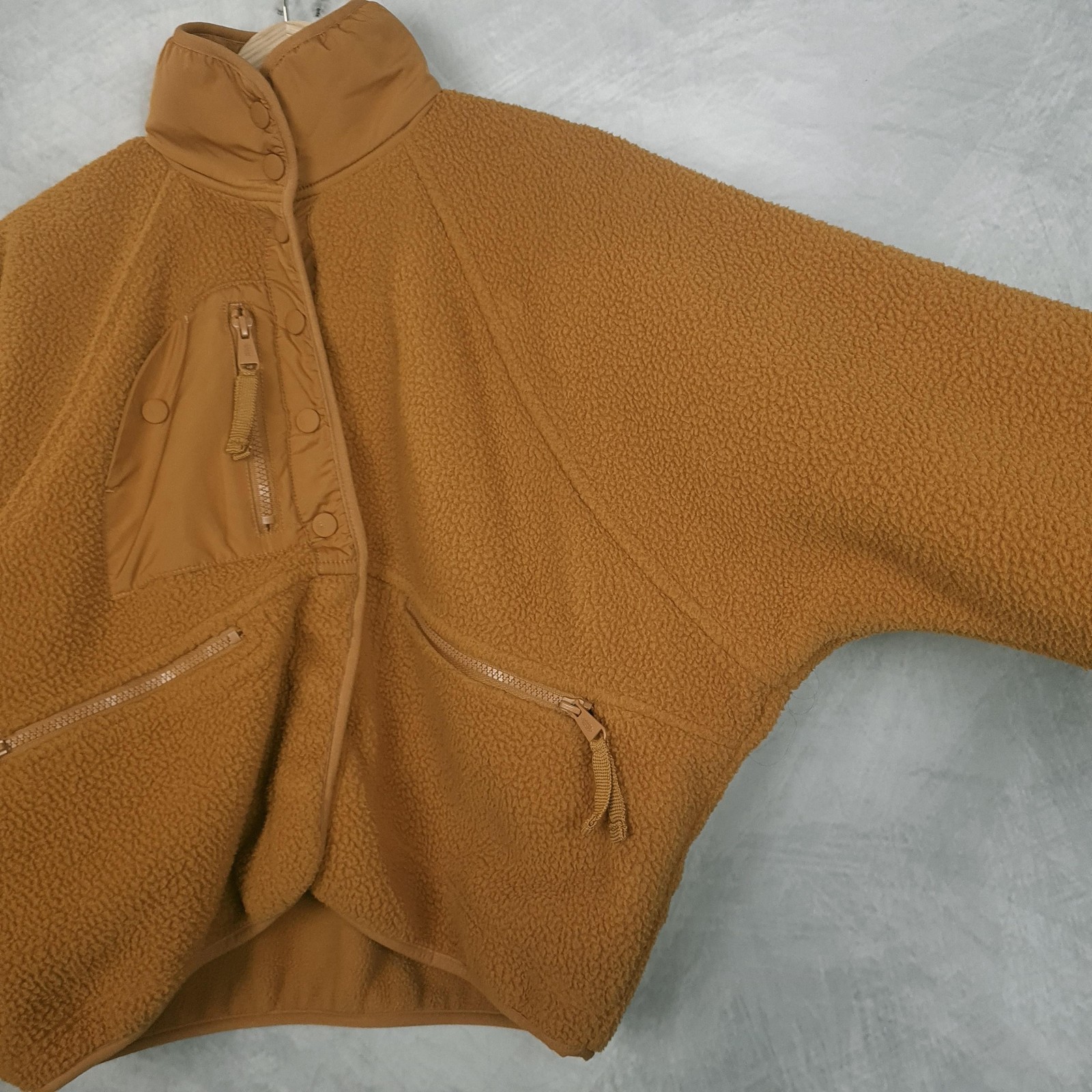 FP Movement Jacket Womens XS Brown Fleece Snap Front Zip Pockets Oversized