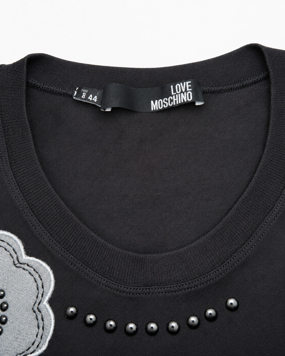 Love Moschino Black Floral Applique Studded T Shirt Women US 8 IT 44