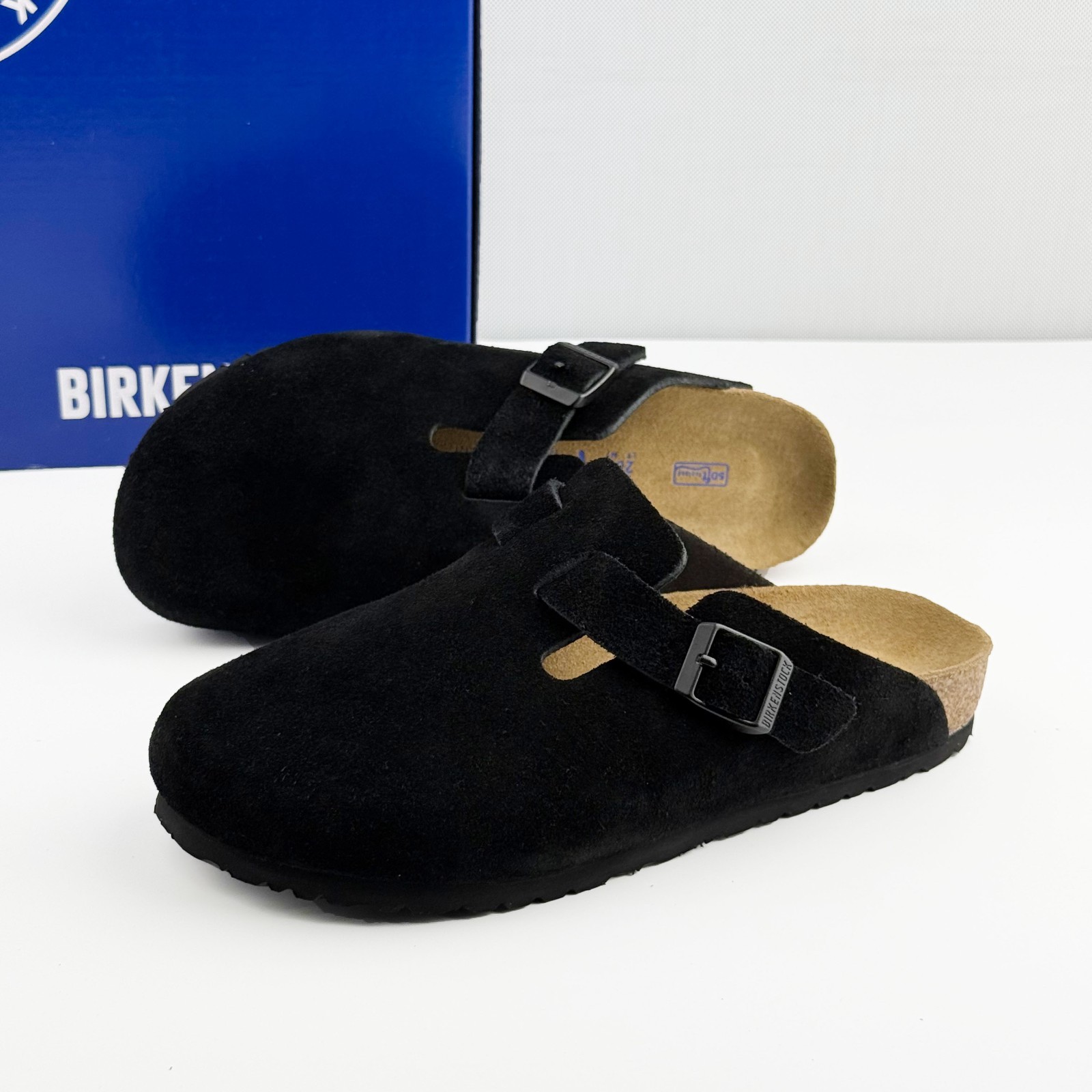 Birkenstock Boston Black Suede Leather Soft Footbed Clog Men and Women’s Shoes