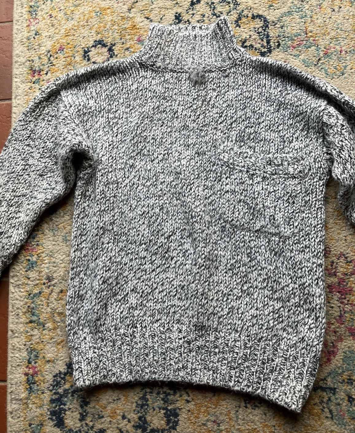 SUSANN D Women’s Hand Knitted Fair Isle Wool Sweater Black White Medium -damaged