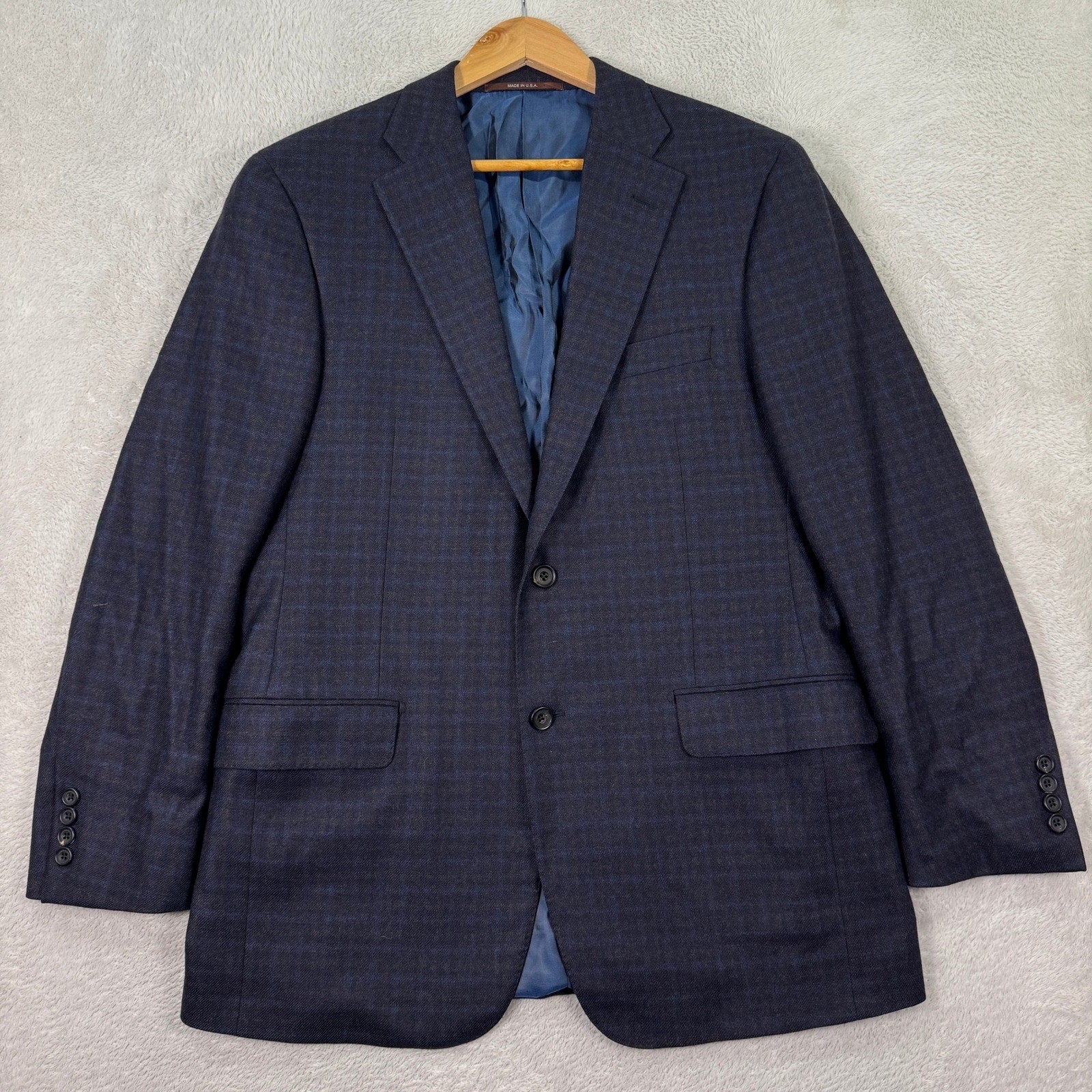 Hickey Freeman Beacon Men 40R Classic Fit Wool Blazer 2-Button Jacket Navy Plaid