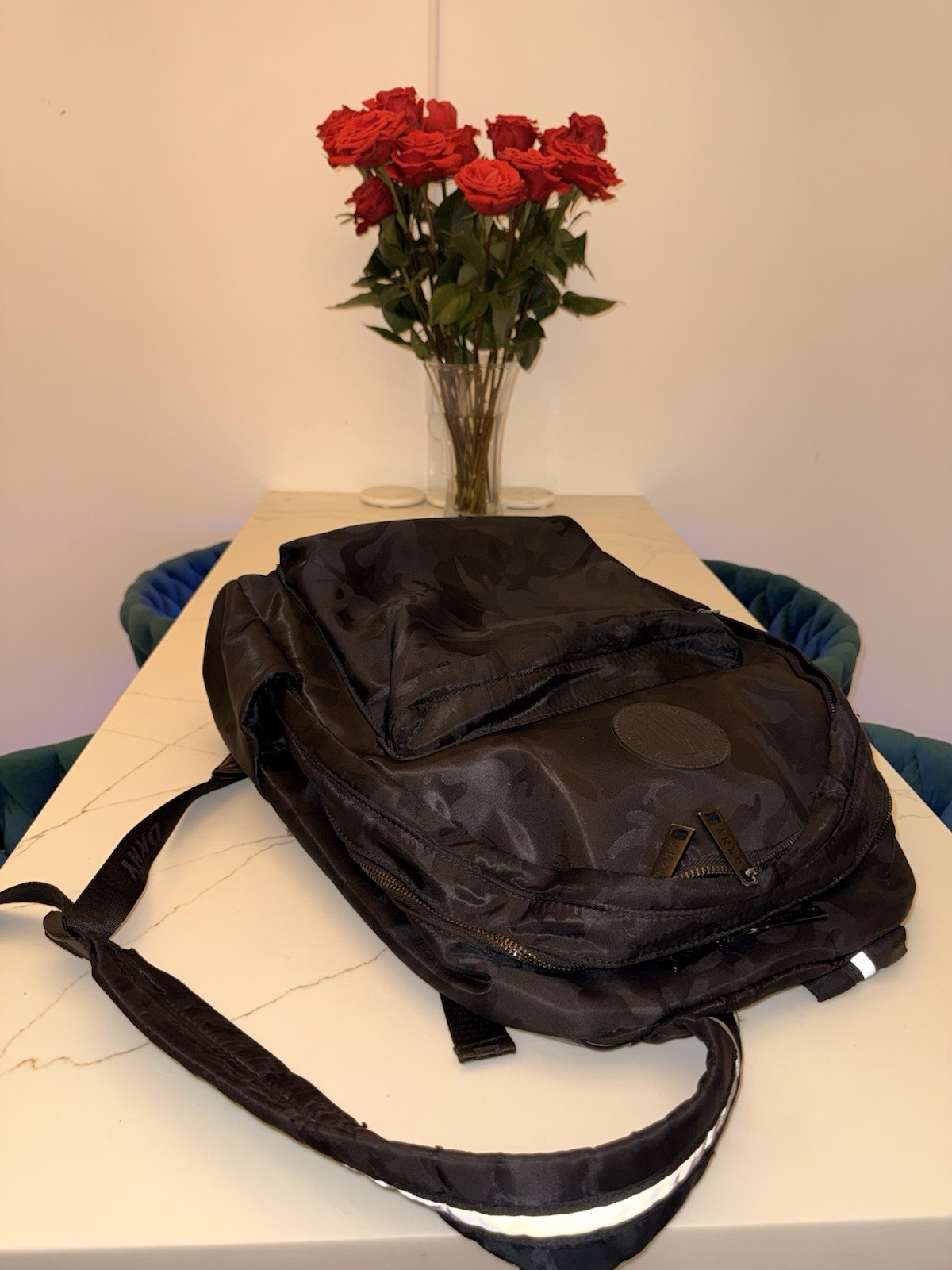 DKNY Black Camo Print Backpack – Lightweight Travel & Laptop School Bag
