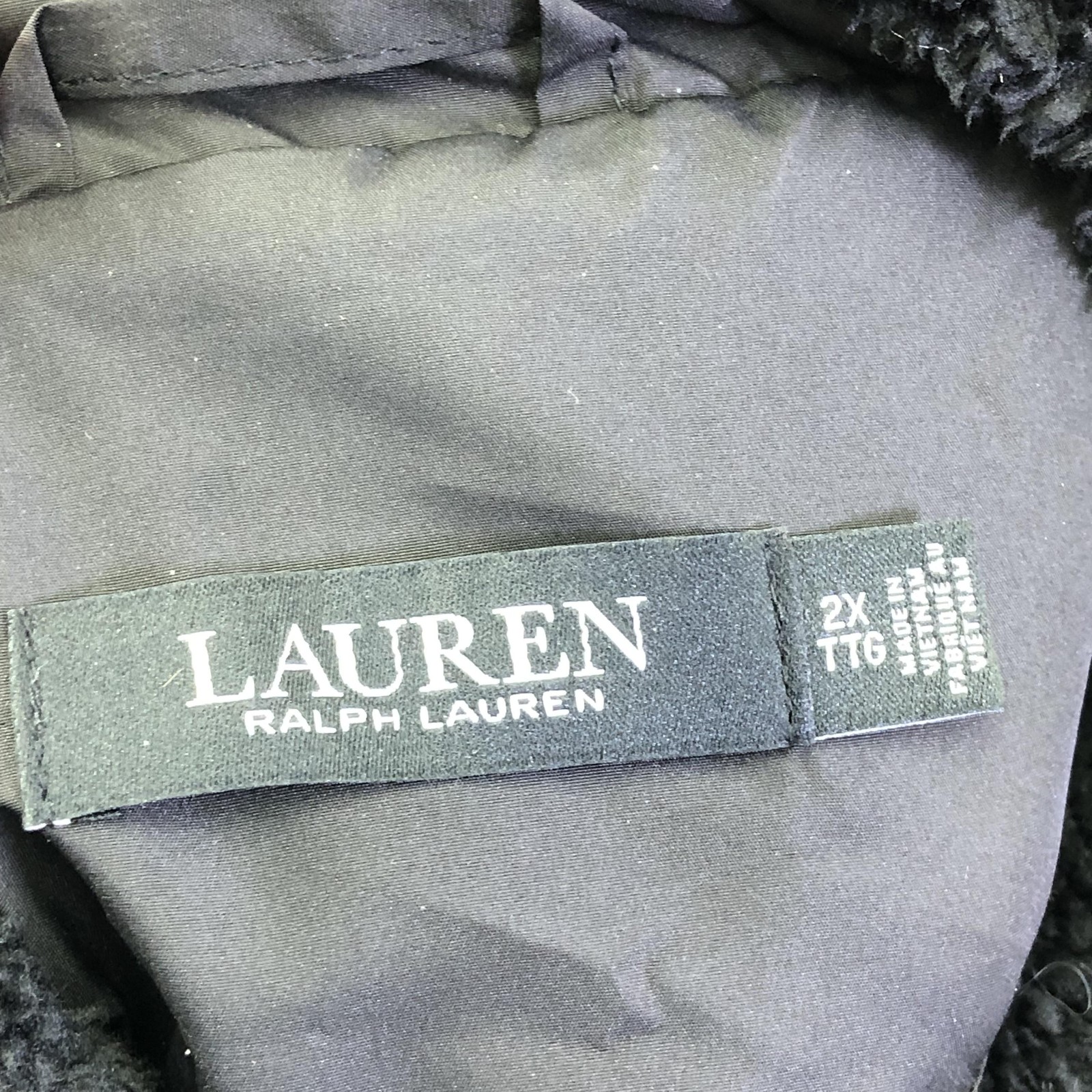 Lauren Ralph Lauren Quilted Jacket Womens 2X Plus Black Faux Fur Snap Lined
