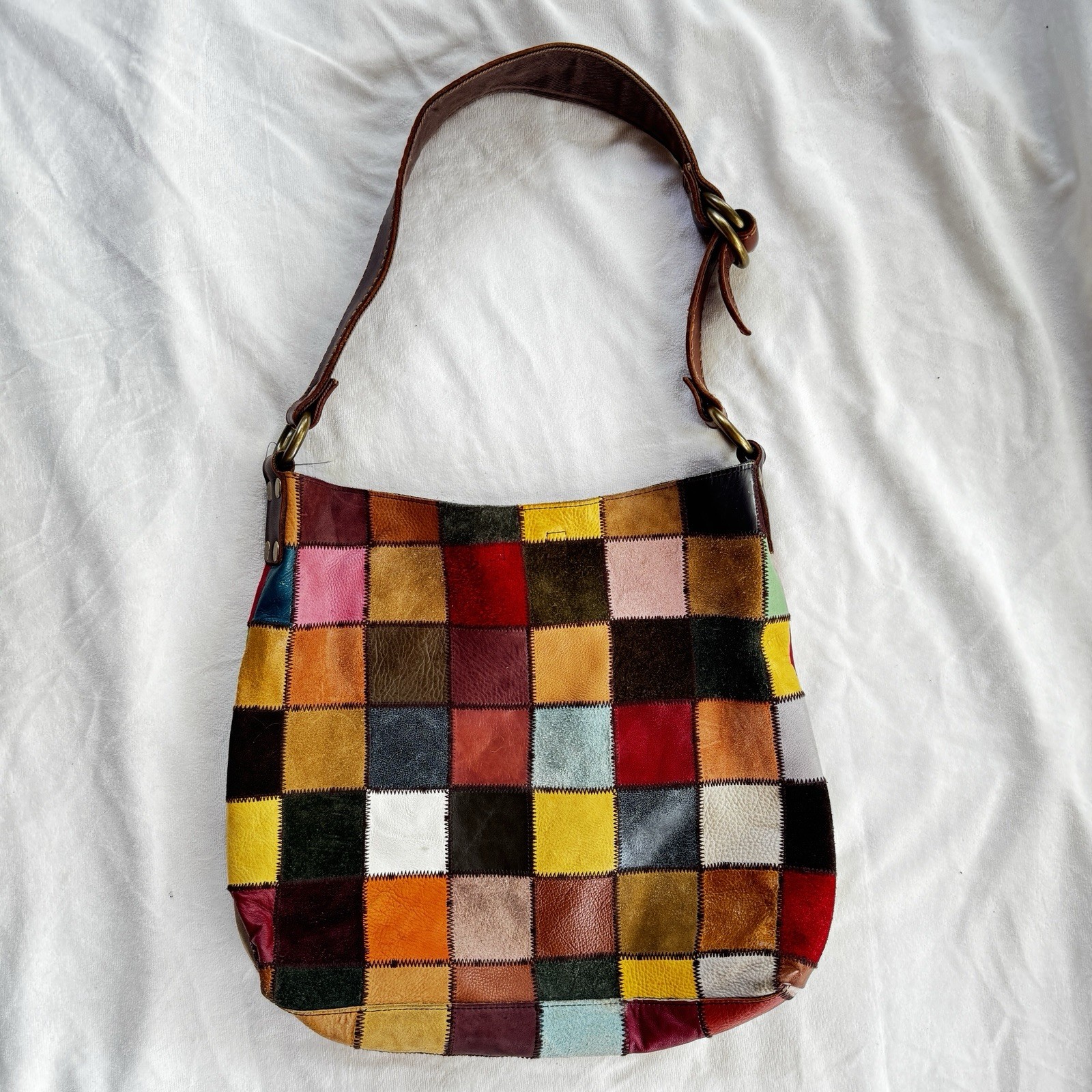 Rare “Ugly Betty” Lucky Brand Patchwork Hobo Leather Bag Y2K Multicolor