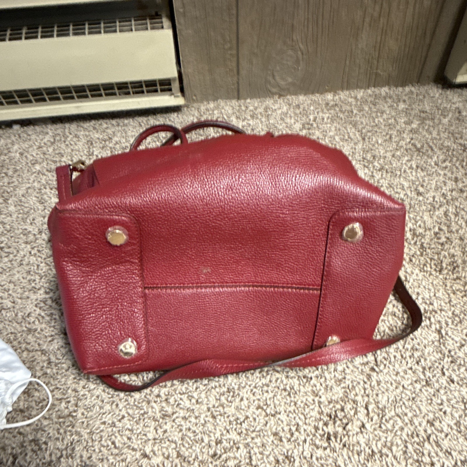 Michael Kors Burgundy Pebbled Satchel Medium Zip Detachable Strap Padlock Gold