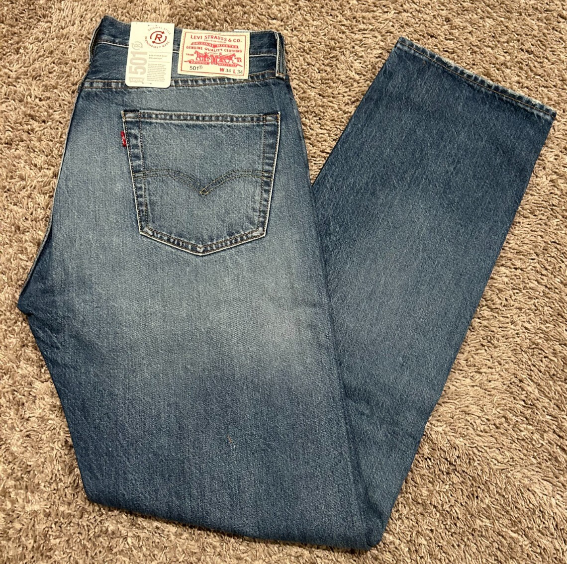 Levi’s Premium 501 Original Fit Circular Jeans Blue Size 34X34 NWT RT$108 3632