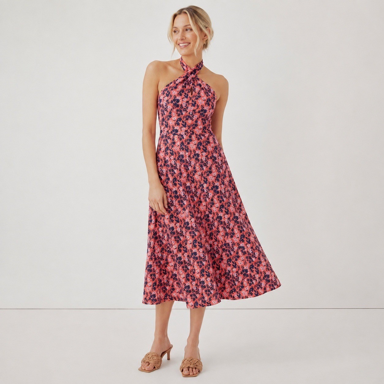 Pact Fit & Flare Modern Halter Midi Dress XL Pockets Sustainable Resortwear