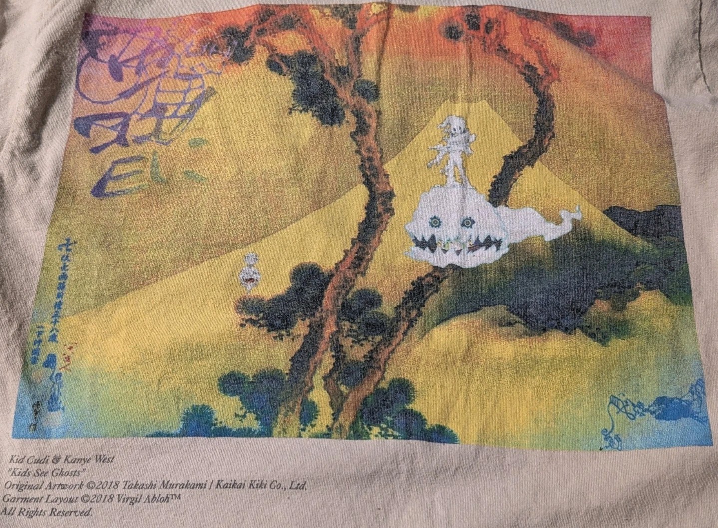 🔥KIDS SEE GHOSTS KID CUDI✖️KANYE WEST SHIRT Virgil Abloh Murakami MEDIUM RARE💎