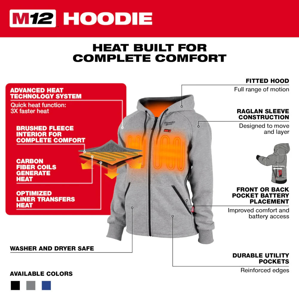 Milwaukee M12 Women’s Heated Hoodie Kit – Medium (Gray) (w/ Battery) – 336G-21M