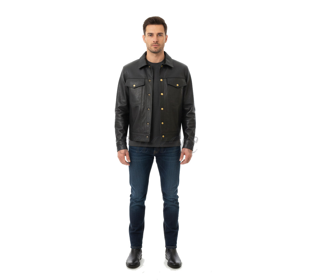 Custom Genuine Plain Leather Men’s Jacket Jeans Biker Motorcycle Tucker Style