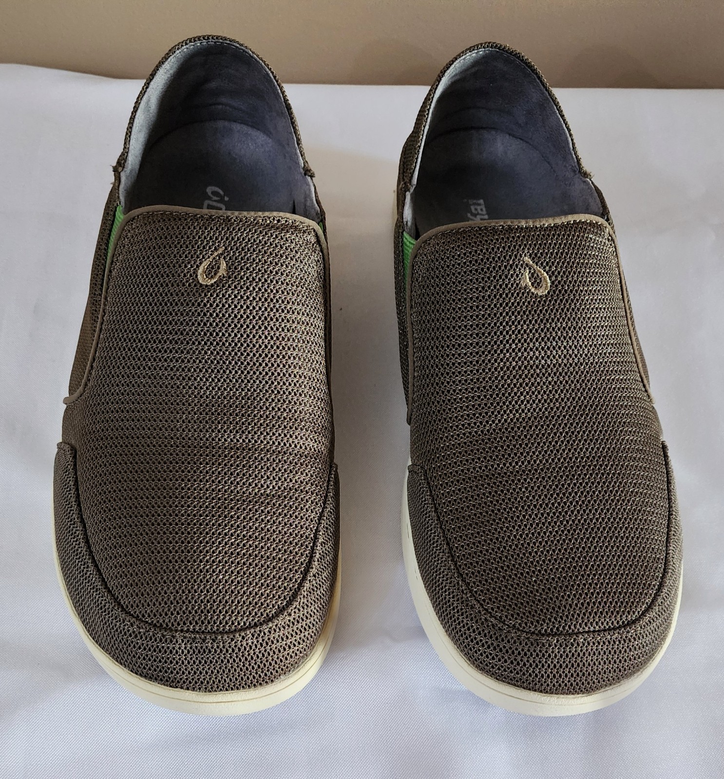 OluKai Nohea Mesh Slip On Boat Shoes in Brown Gray Men’s Size 11