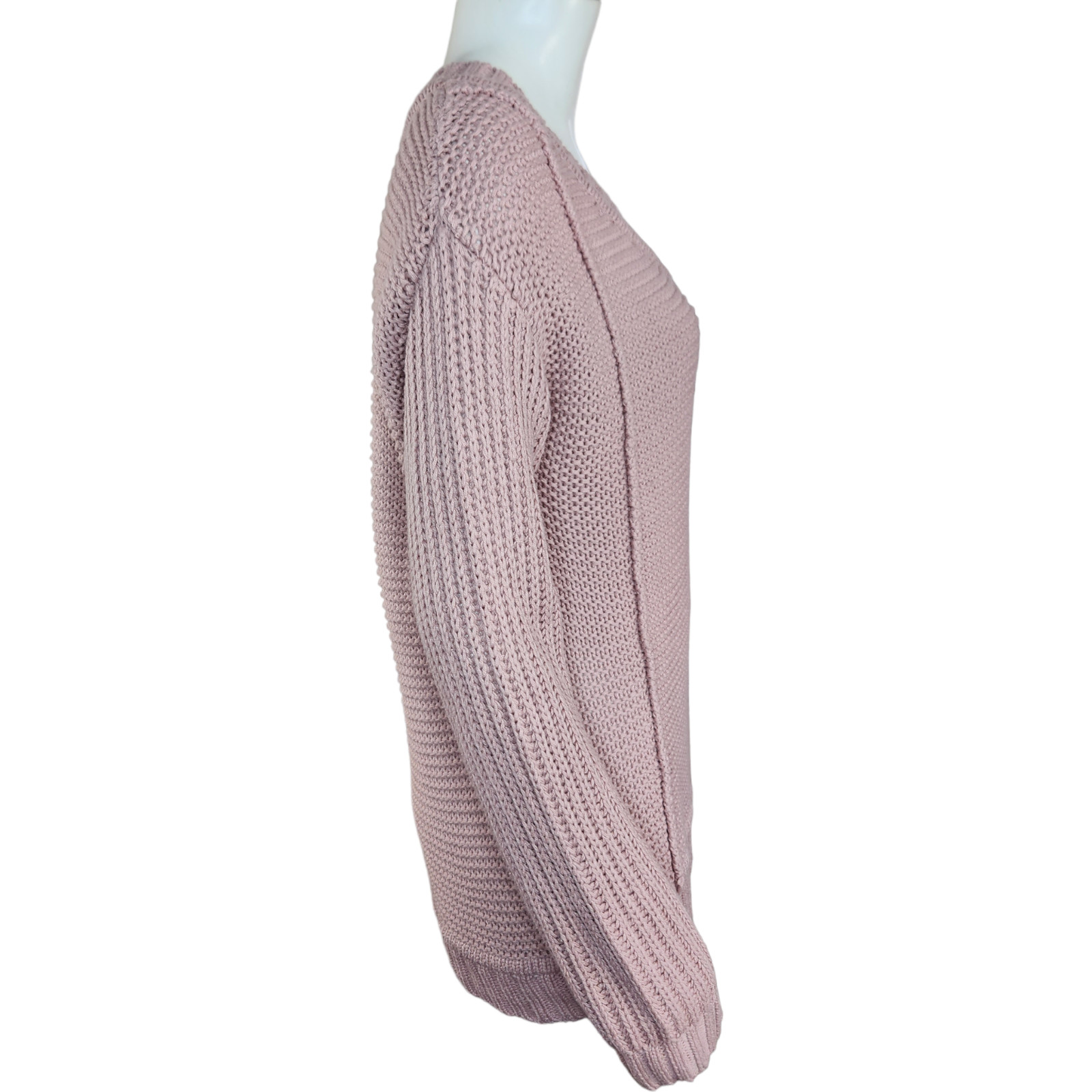 Encore by Idina Menzel Mixed Stitch V-Neck Sweater Dusty Pink X-Small Open Knit