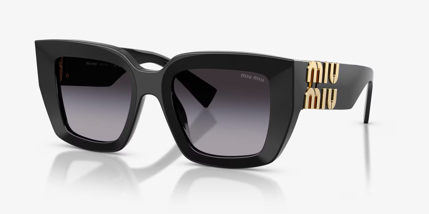 Miu Miu VMU04U 1AB Black Cat Eye Sunglasses Gold Logo NEW