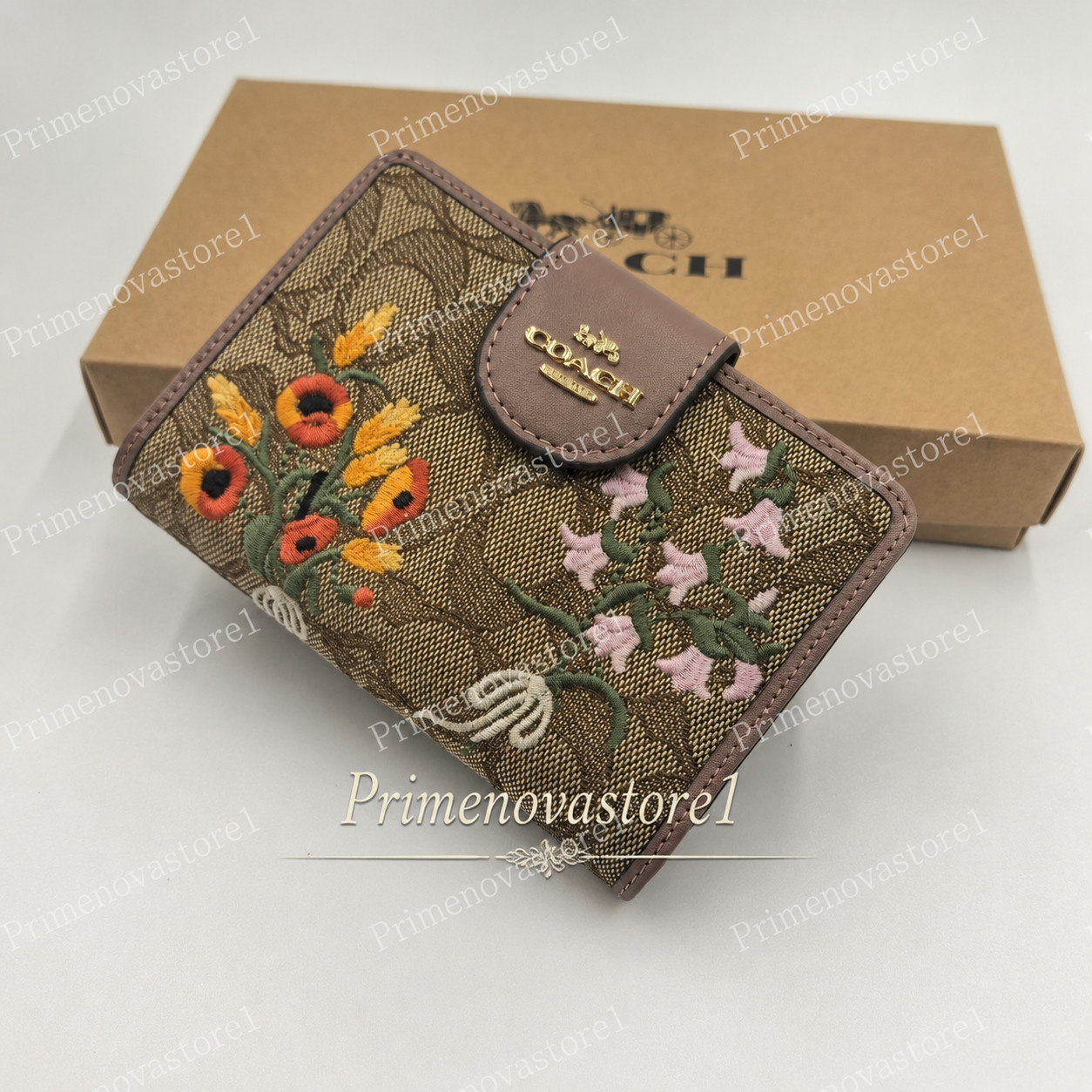 Brand New Coach Medium Corner Zip Wallet Signature Jacquard w Floral Embroidery