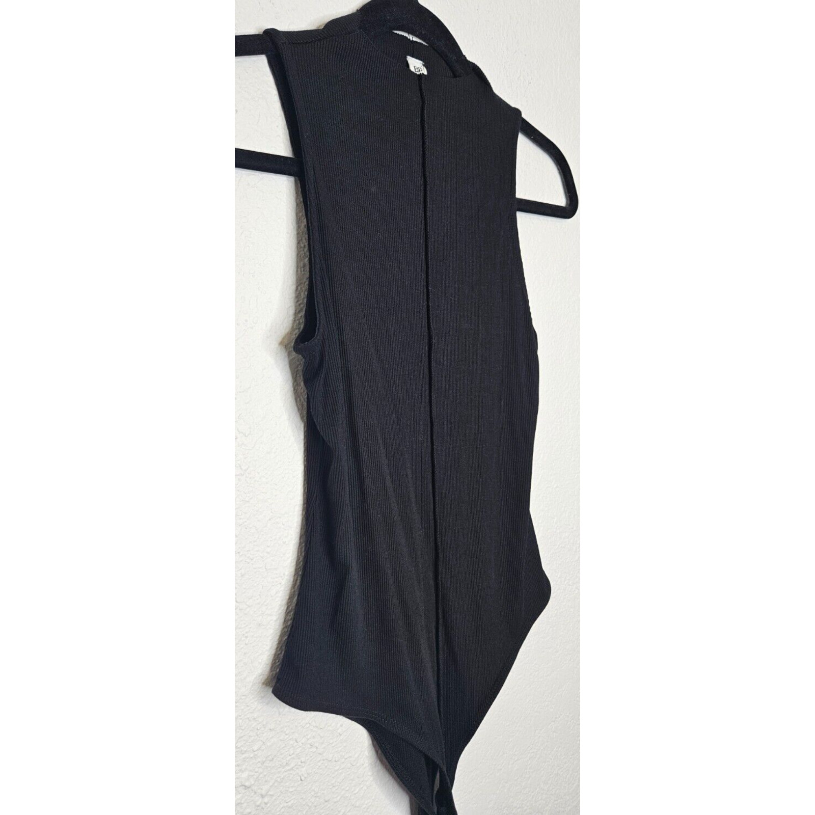 BP Womens Front Seam Bodysuit Small Black Ribbed Knit Sleeveless Funnel Neck Top
