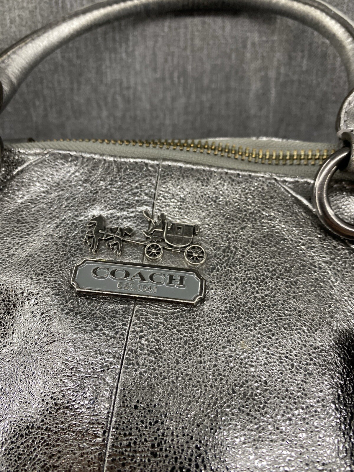 Coach Madison Sophia Leather Metallic Silver Pink Accents Satchel Shoulder Bag
