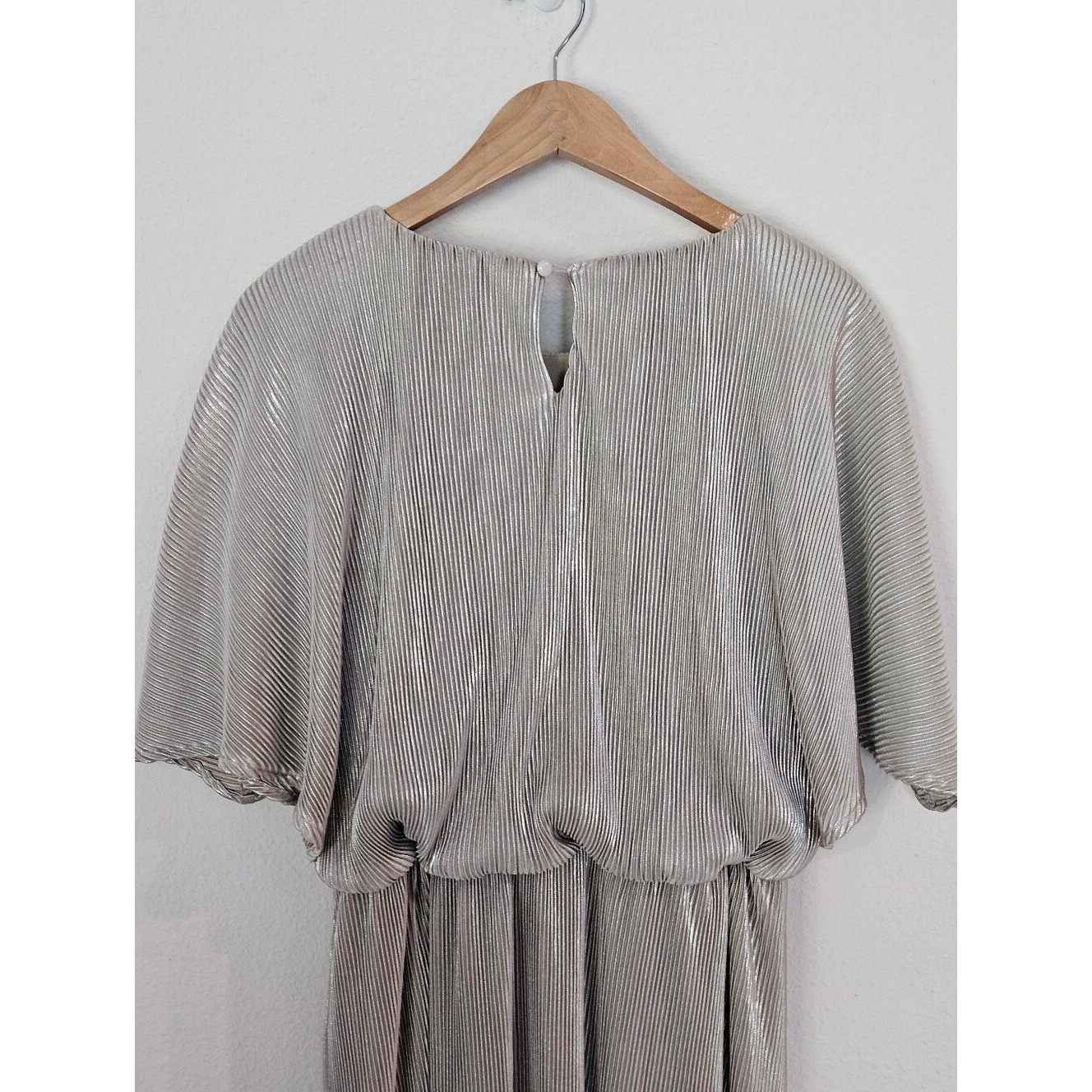 Celadon Cape Metallic Champaigne Pleated Maxi Dress with Front Slit